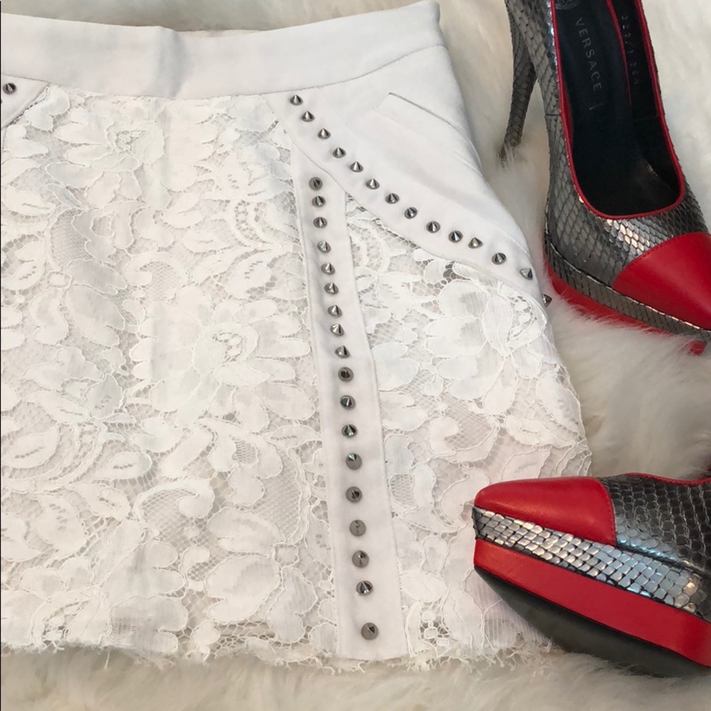 Animale brand white lace studded mini skirt size S
